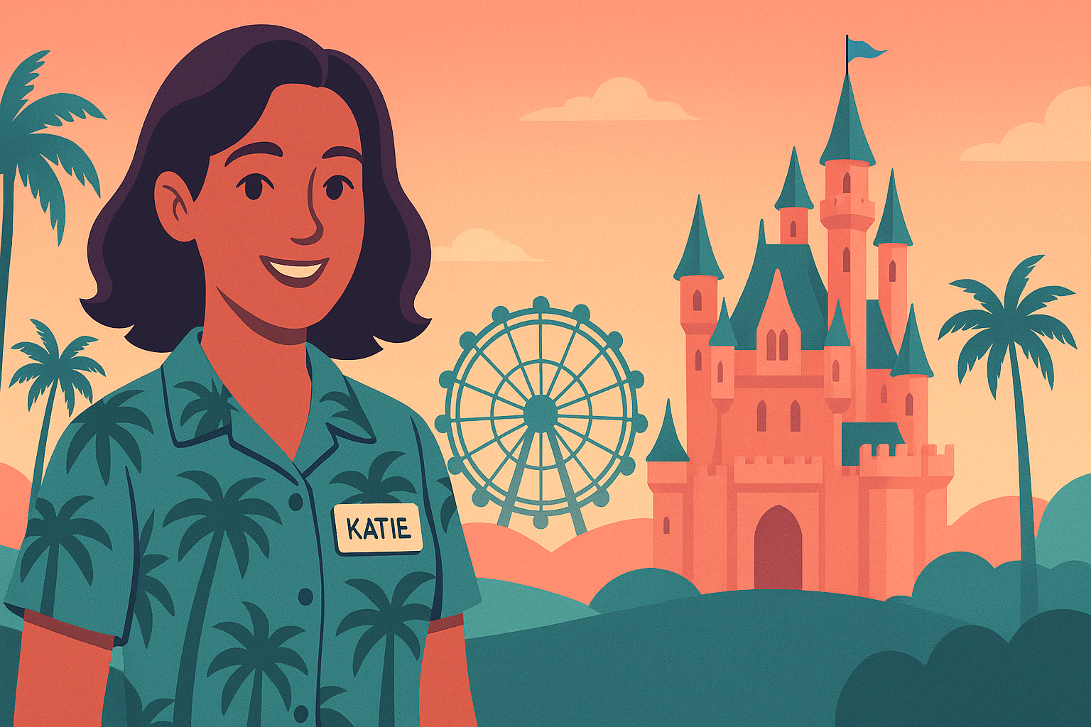 Katie, your Orlando AI Travel Concierge with Orlando theme parks in the background